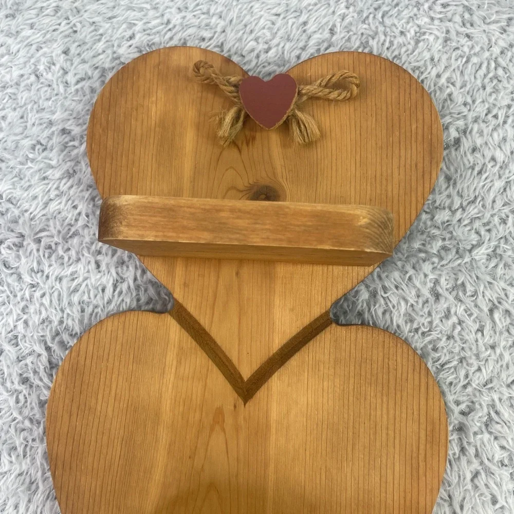 Vintage Unbranded Triple Heart Wall Shelf Brown Rustic Wood Country Farmhouse
